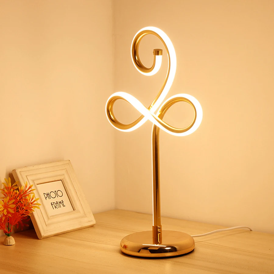 Beiaidi LED Modern Creative Art Table Lamps Iron Acrylic Bedroom Bedside Desk Table Light Lamp Living Room Study Reading Light