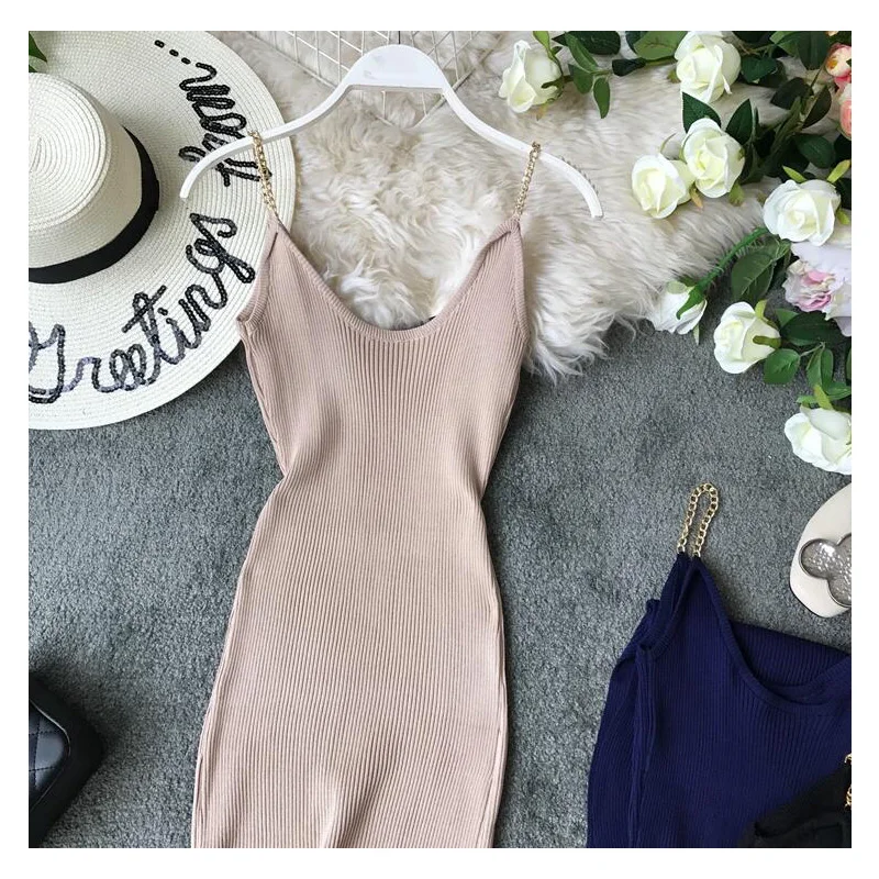 2020 new fashion women's dresses Spring Summer temperament slim strap knit dress XX119 | Женская одежда