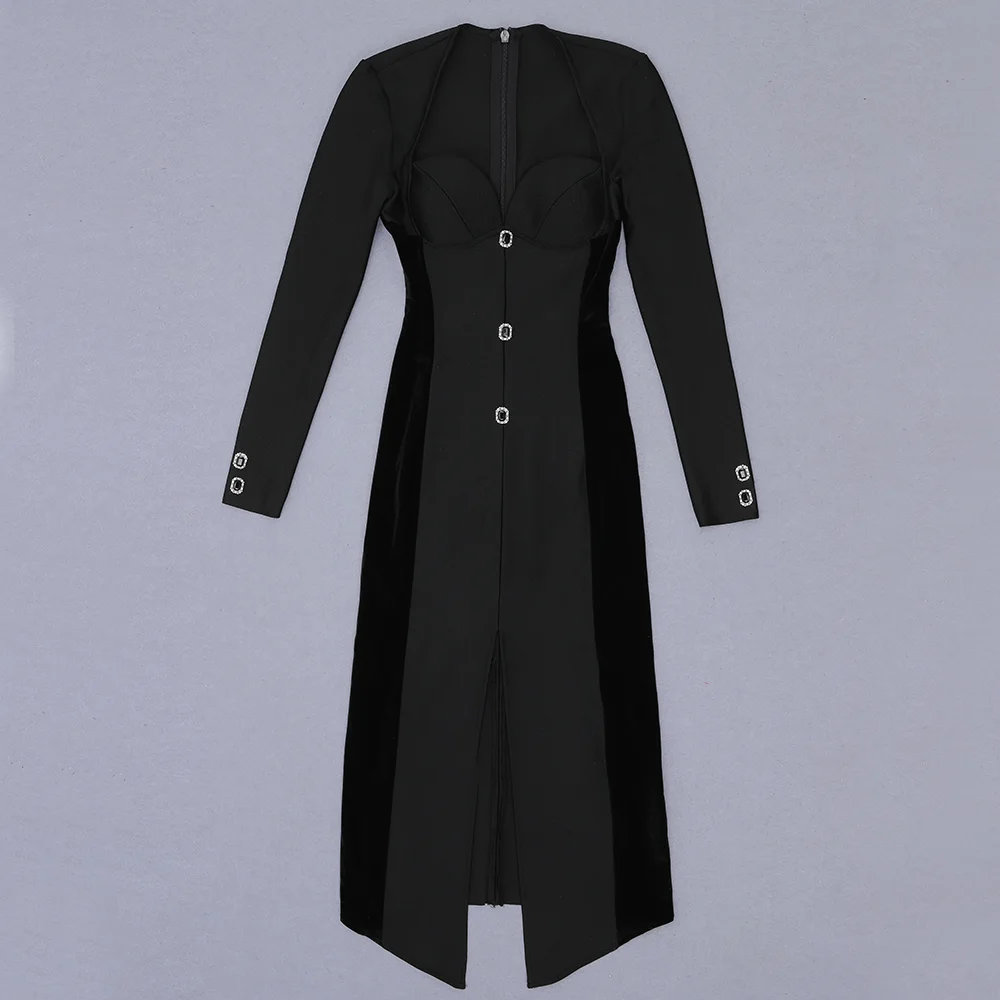 

Ocstrade Bandage Dress Elegant Button Black Bandage Dress Bodycon 2021 New Arrivals Women Lone Sleeve Night Club Party Dresses