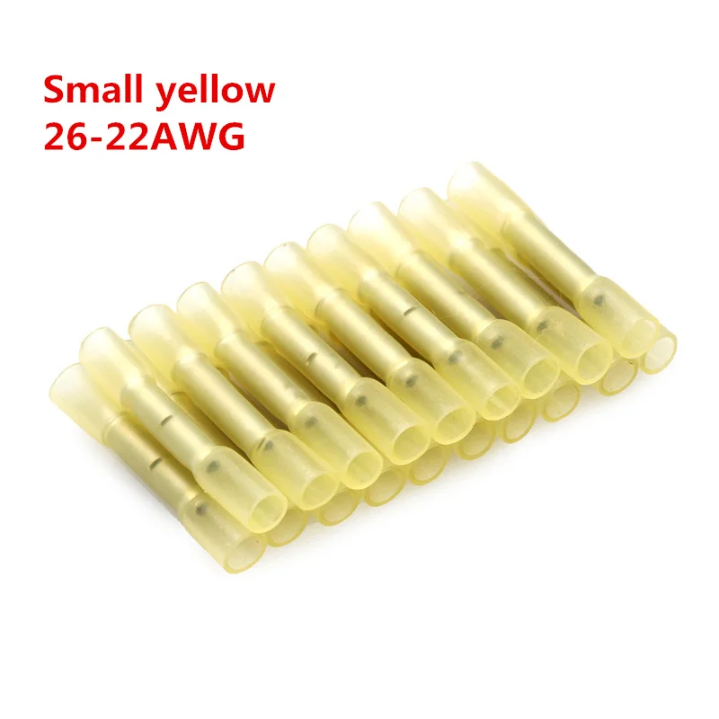 small Yellow 10/20/25/50 шт изолированный тепла клемма с термоусадочной изоляцией СРГ 22-10 Батт Электрический зажим для проводов, разъемы и кабельного разъема - Цвет: small Yellow