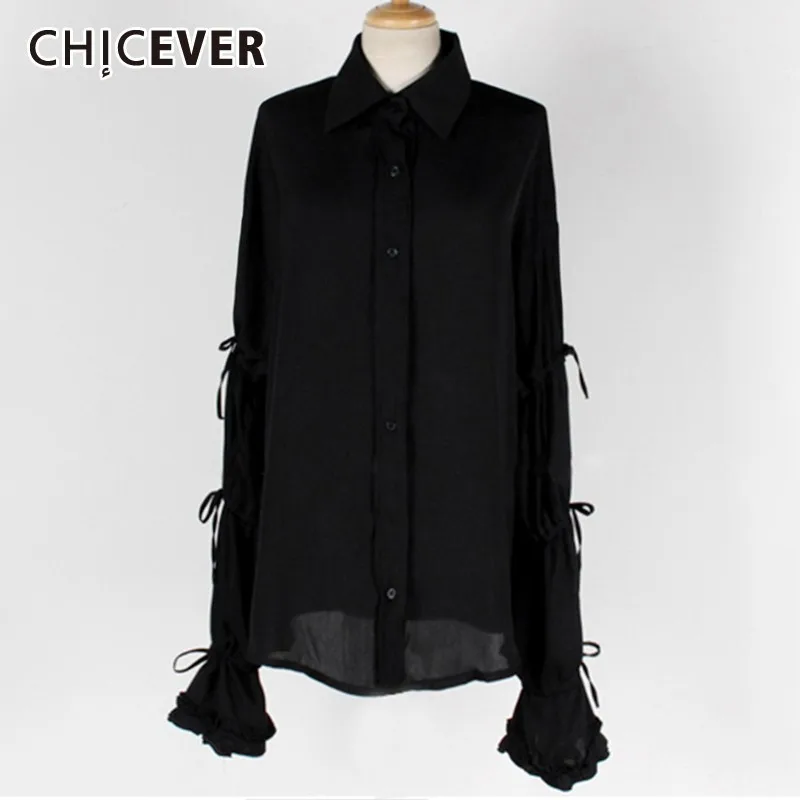 Летняя Повседневная однотонная женская блузка CHICEVER с отложным воротником