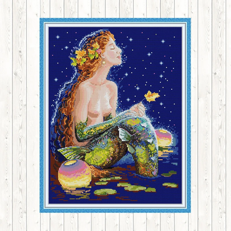 Набор для вышивки крестом Русалка под звездами напечатанный счетным счетом