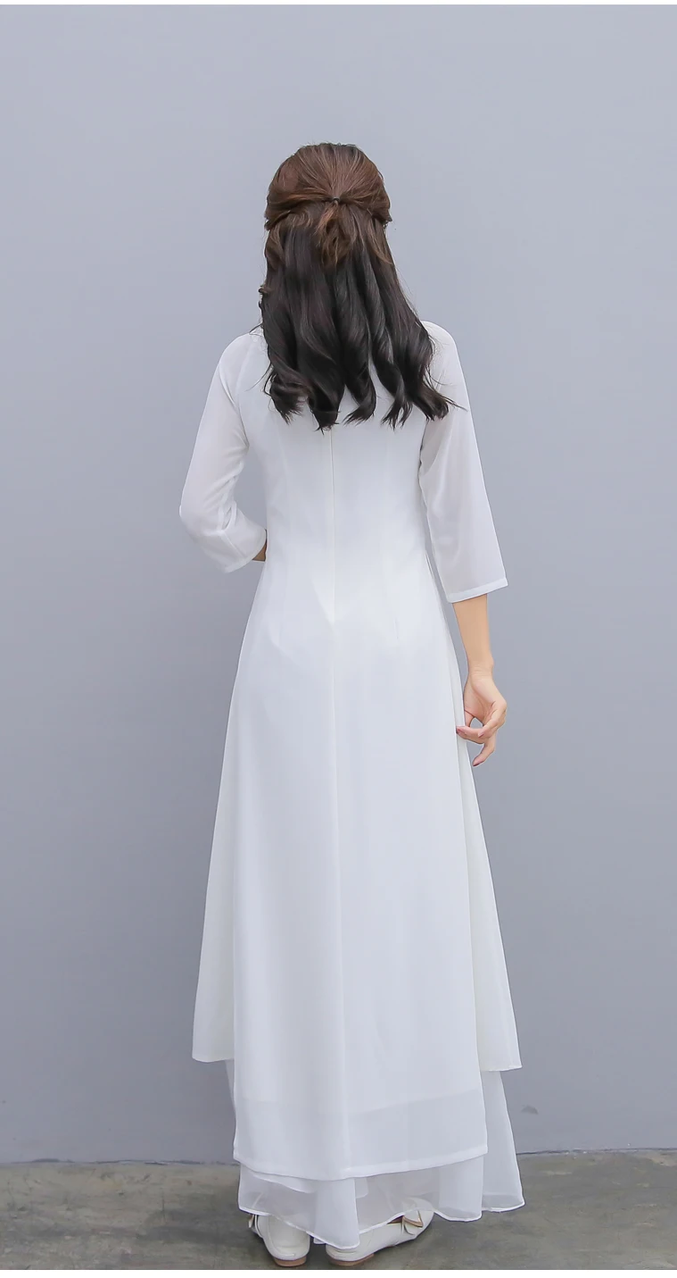 Женское однотонное белое aodai вьетнамское традиционное платье ao dai вьетнамское платье вьетнамские костюмы улучшенное платье Ципао