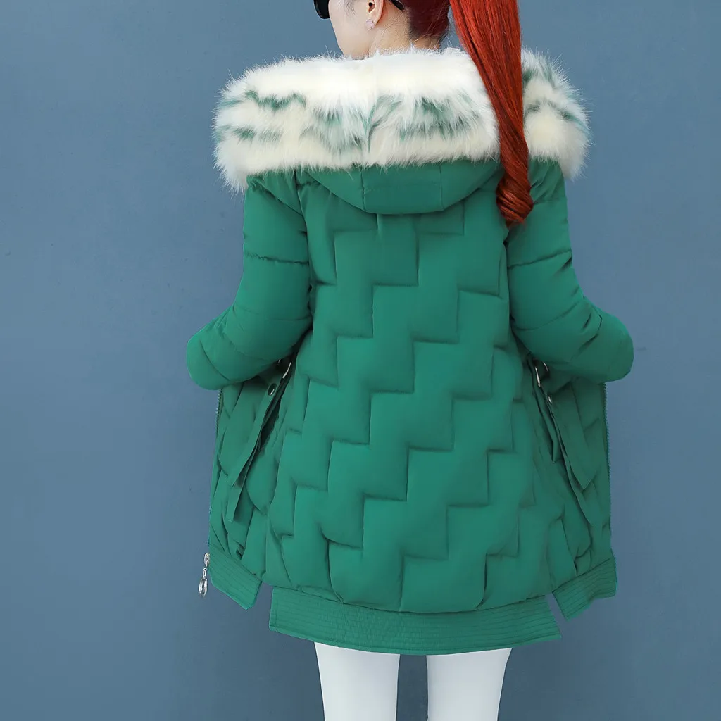 

FREE OSTRICH Winter Jacket Women Coat Hooded Zipper Outwear Long Parka Faux Fox Fur Cotton Padded Abrigos Mujer Invierno