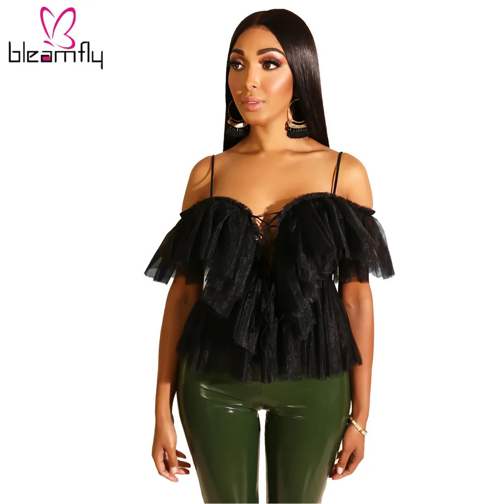 Женская летняя осенняя новая с оборками на тонких бретелях v образным вырезом