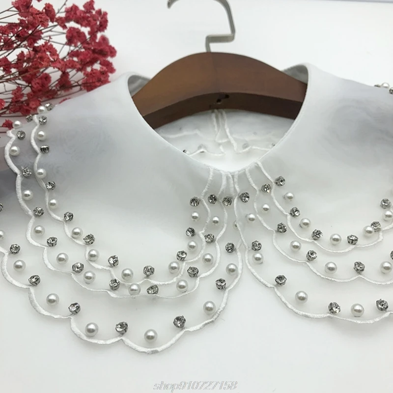 

Rhinestone Pearl Handmade Beading Fake Collar Shawl 3 Layered Organza Half Necklace Detachable Mini Capelet A16 21 Dropship