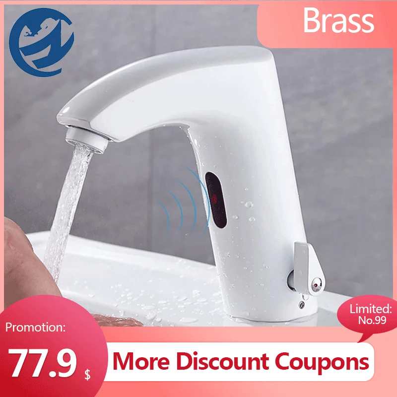 Белый смеситель для раковины с умным сенсором Электрический сенсорный кран