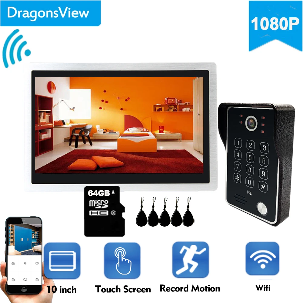 Видеодомофон Dragonsview 1080P Wi Fi 10 дюймов IP65|Видеодомофон| |