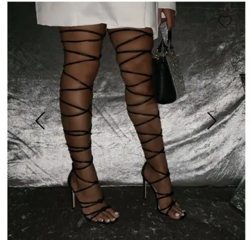 Harga Sepatu Hak Tinggi Tipis Seksi Wanita Sepatu Berenda Pita Sempit Mode Sandal Wanita Ujung Persegi Luar Ruangan Musim Panas