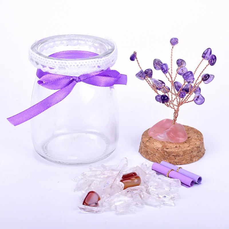 Glass Wishing Bottle with Natural Tumble Stone Crystal Healing MIni Bottles With Cork Stopper Cute Gift Home Decor |