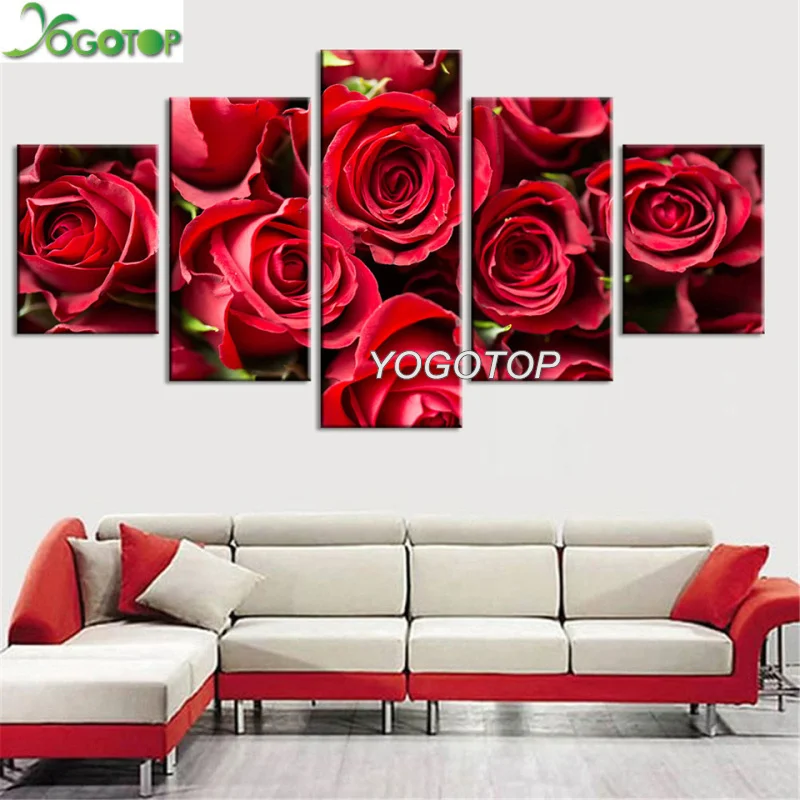 

diy Diamond Painting 5D Full Drill Mosaic Diamant Embroidery rhinestone handicraft Wall Art 5 Pieces Red Rose Flower ML1123
