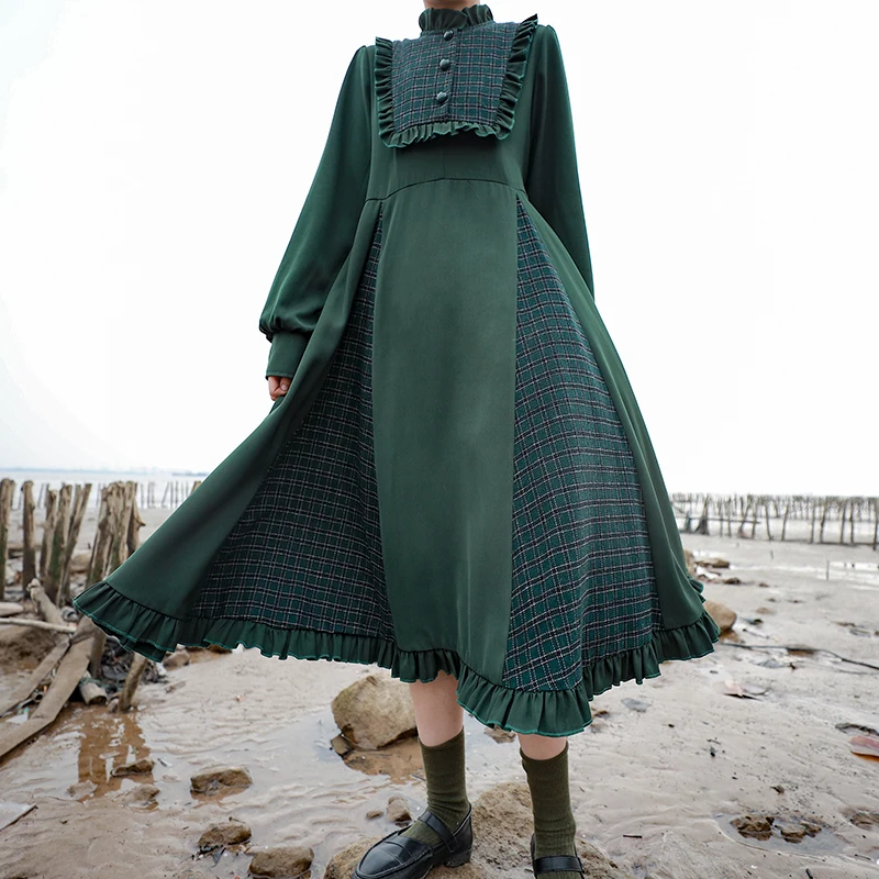 Платье женское длинное в шотландскую клетку с воротником Питер Пэн|Платья стиле