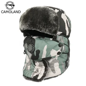 Шапка-бомбер CAMOLAND унисекс, камуфляжная шапка-ушанка для русской шапка охотника, с искусственным мехом, зимняя Лыжная шапка