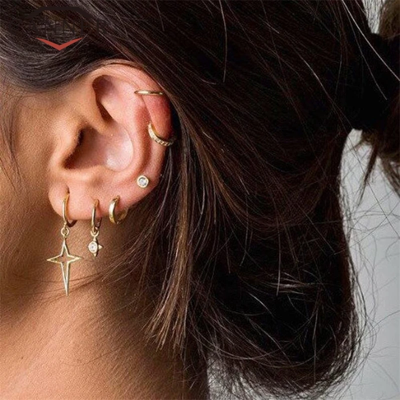 Простые геометрические полые серьги кольца в виде креста ранние серебряные