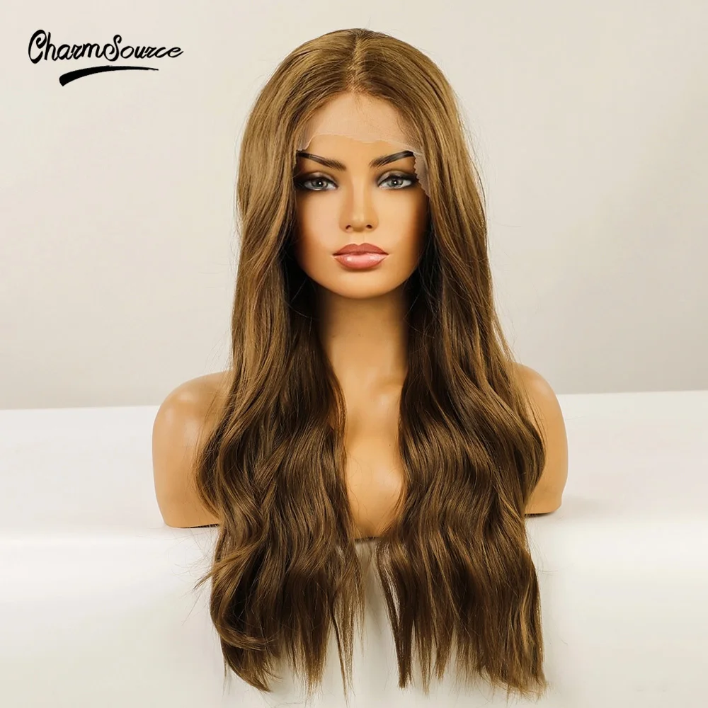 Парик CharmSource из длинных коричневых волос натуральные волнистые парики на сетке