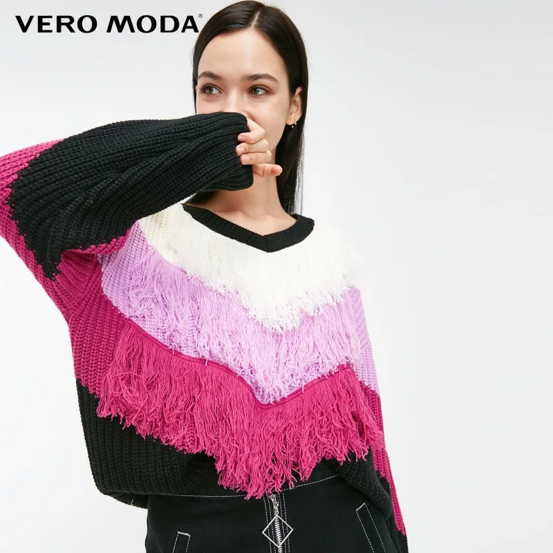Vero Moda Женский вязаный свитер с v-образным вырезом и кисточками | 318413592