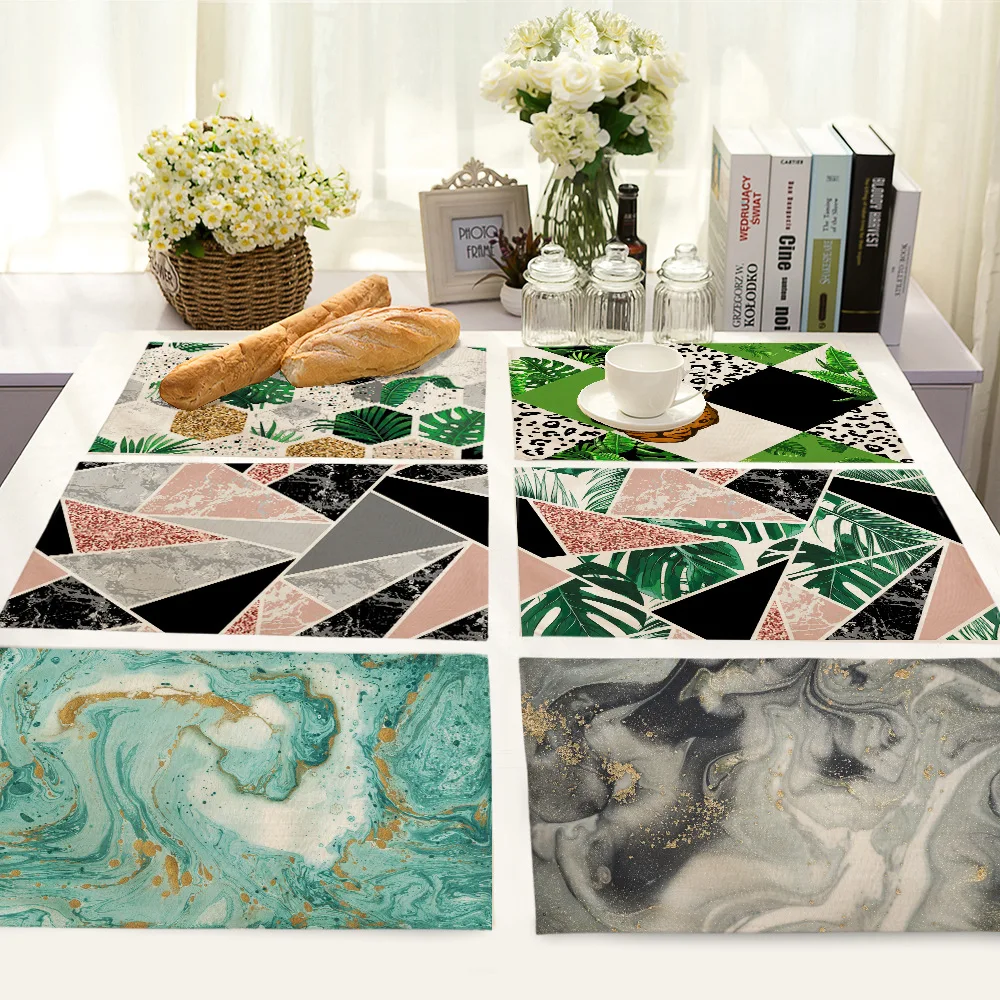 

Fashion Marble Pattern Table Mat Rectangle Cotton Linen Placemat for Dining Table Home Kitchen Decoration Accessories Coasters