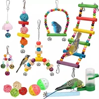 14 pcs bird toy set swing chew training toy small parrot hanging hammock parrot cage bell perched ladder pet feeding toy