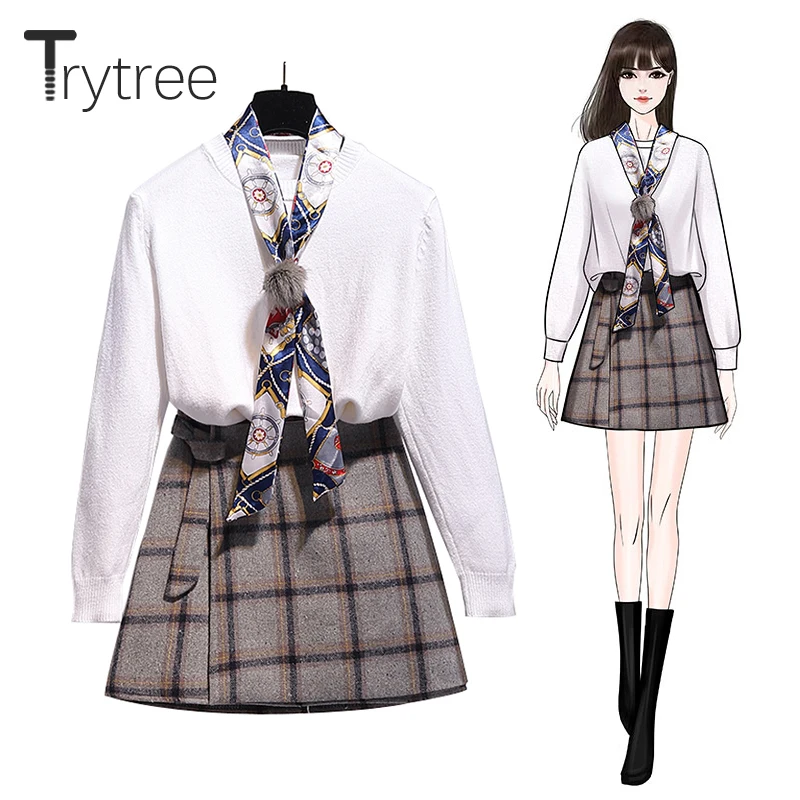 Осенне зимний комплект из двух предметов Trytree 2020 повседневный вязаный однотонный