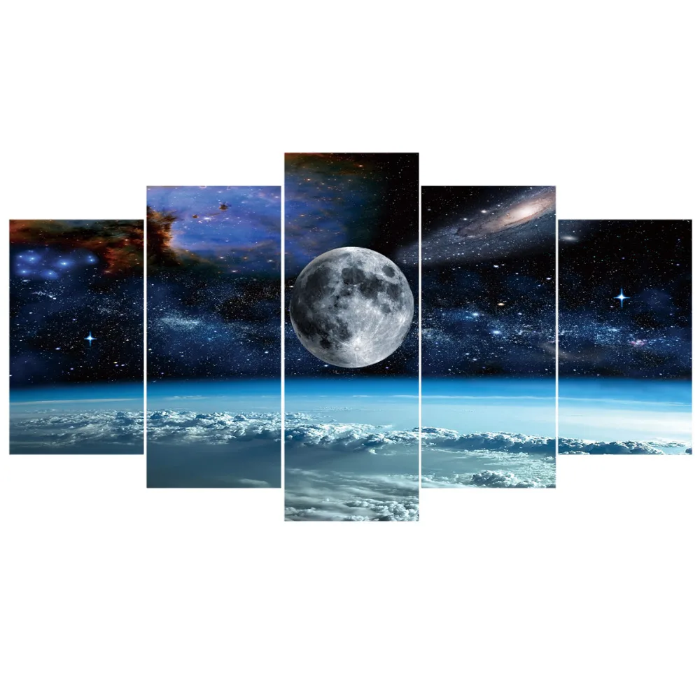 

5pcs Space Universe Moon Stars Poster Modular Picture Wall Art Decor Canvas HD Printed Oil Paintings For Living Home Decoration