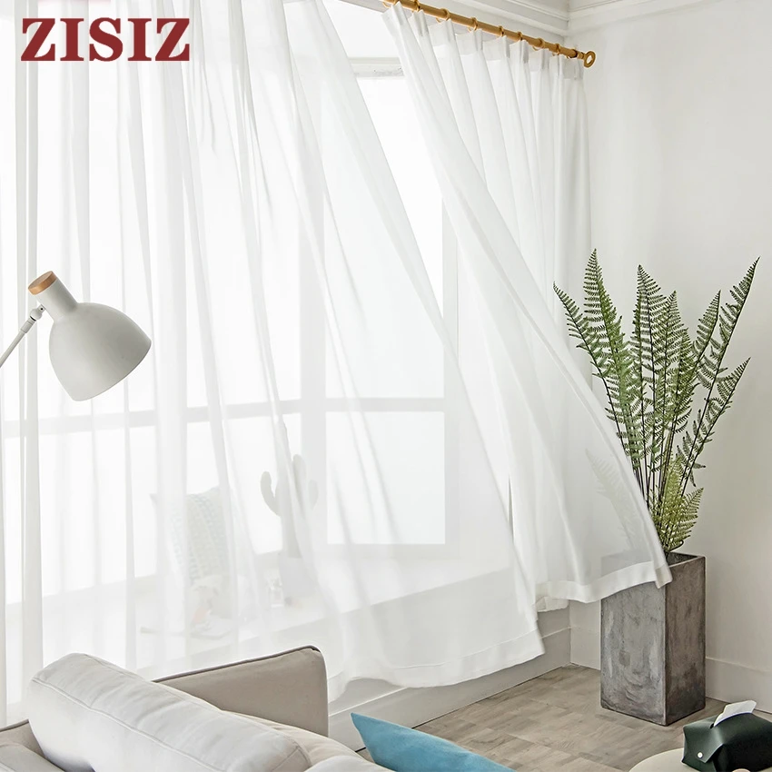 

White Chiffon Tulle Curtains For Living Room Bedroom Sheer Curtain on the Windows Screen Voile Kitchen Curtain Drapes