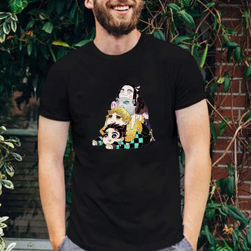 

Футболка мужская с изображением рассекающего демонов манги, модная тенниска из хлопка в стиле японского аниме, кавайная мультяшная одежда ...