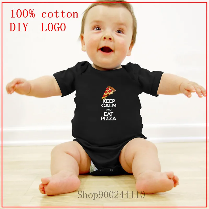 

2020 Baby Short Sleeve baby clothing Bodysuits Baby Girls Clothes Keep Clam and eat pizza print Cotton Baby Rompers One-Pieces