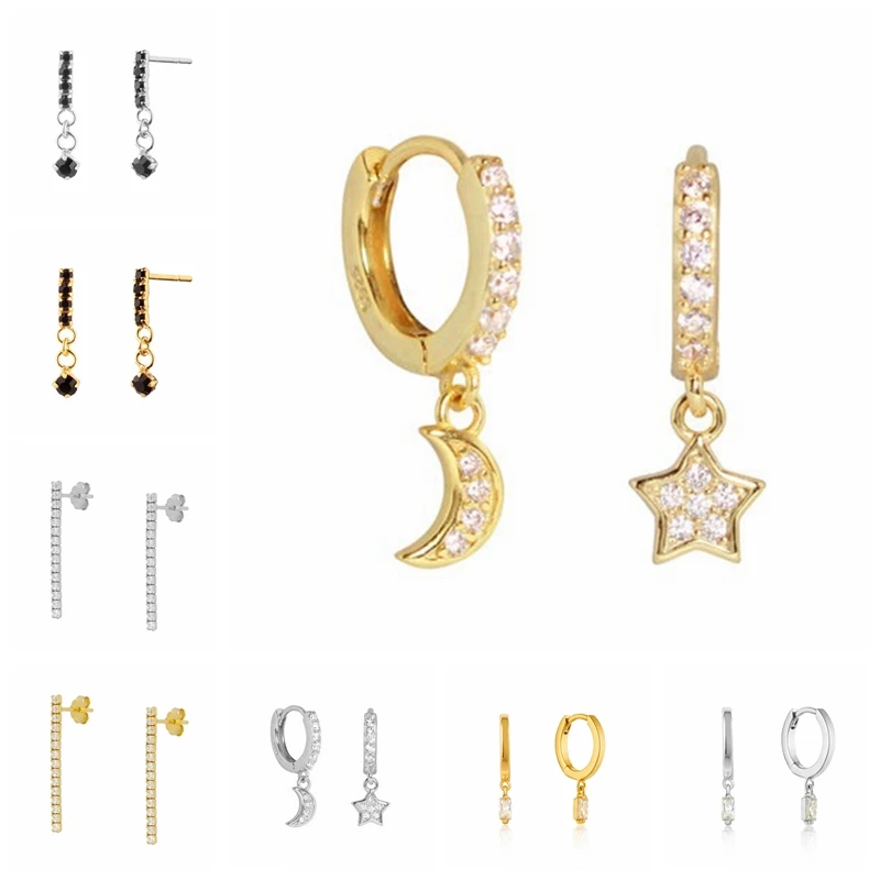 

BOAKO звезда Серьги в виде Луны, Для женщин 925 пробы Серебряные Серьги на крючках, пирсинг, ювелирные изделия, рукав-крылышко Pendientes Серьги #11,6