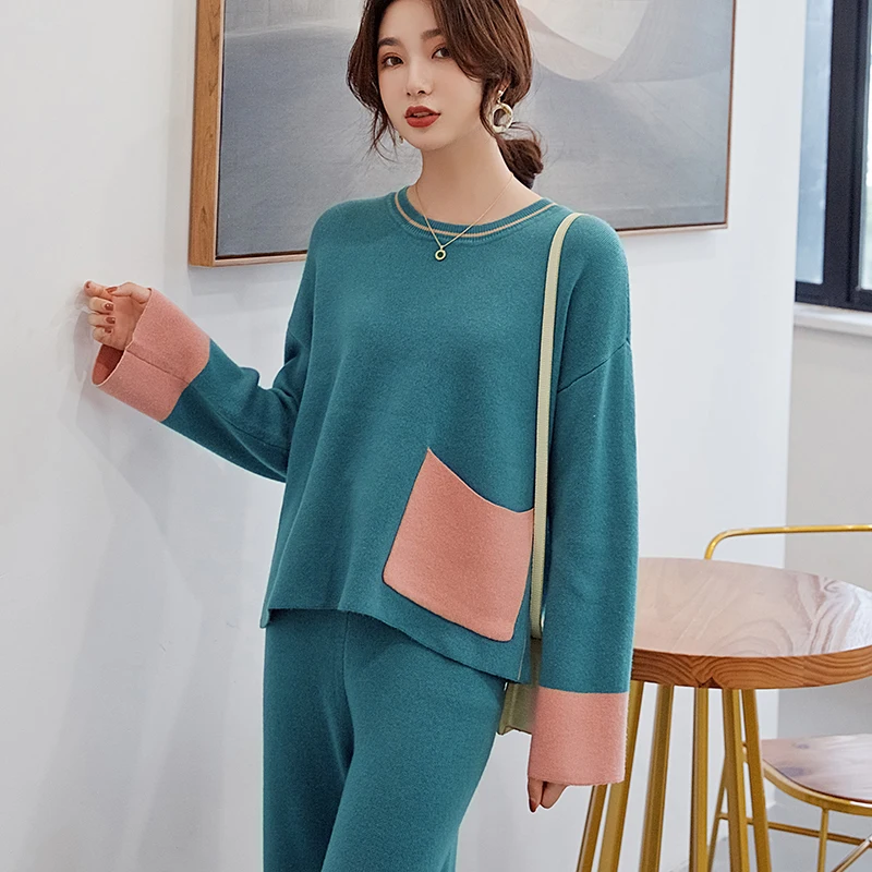 Новинка женский осенне зимний 100% кашемировый шерстяной вязаный теплый костюм