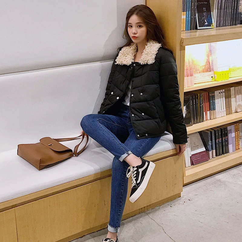 Шикарное короткое пальто из овечьей шерсти с воротником для пекарни зимнее