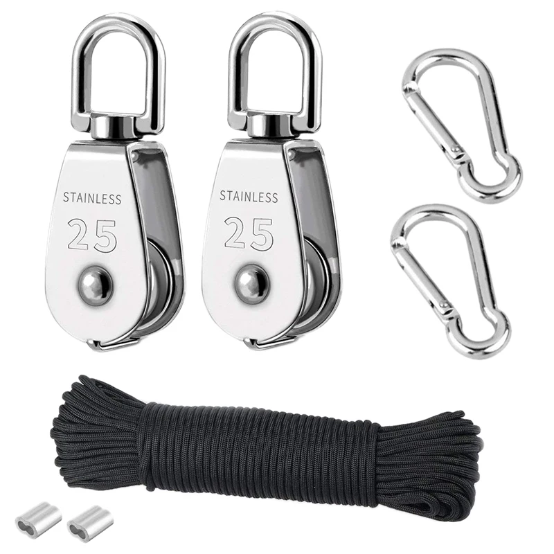 

2Pcs M25 Crane Pulley Block Single Pulley Block Hanging Wire Towing Wheel 20 Meter Nylon Pulley Line Rope