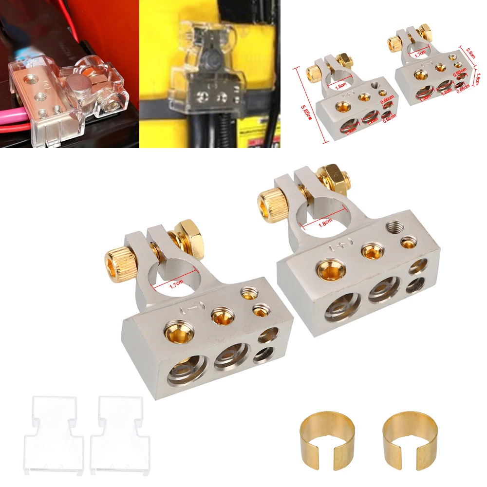 

With 2 Clear Covers Shims Car Modified Battery Head Positive Negative Car Battery Terminal Connectors 0/2/4/8/10 Gauge 2Pcs