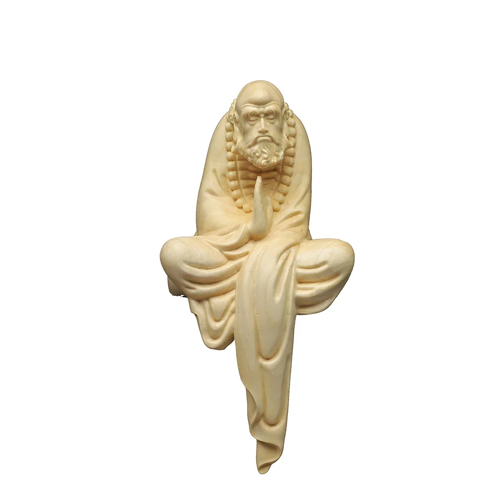 

Handmade Carved Wood Crafts for Home Decoration, Chinese Boxwood Buddha, Bodhidharma Statue, Sculptures Feng Shui