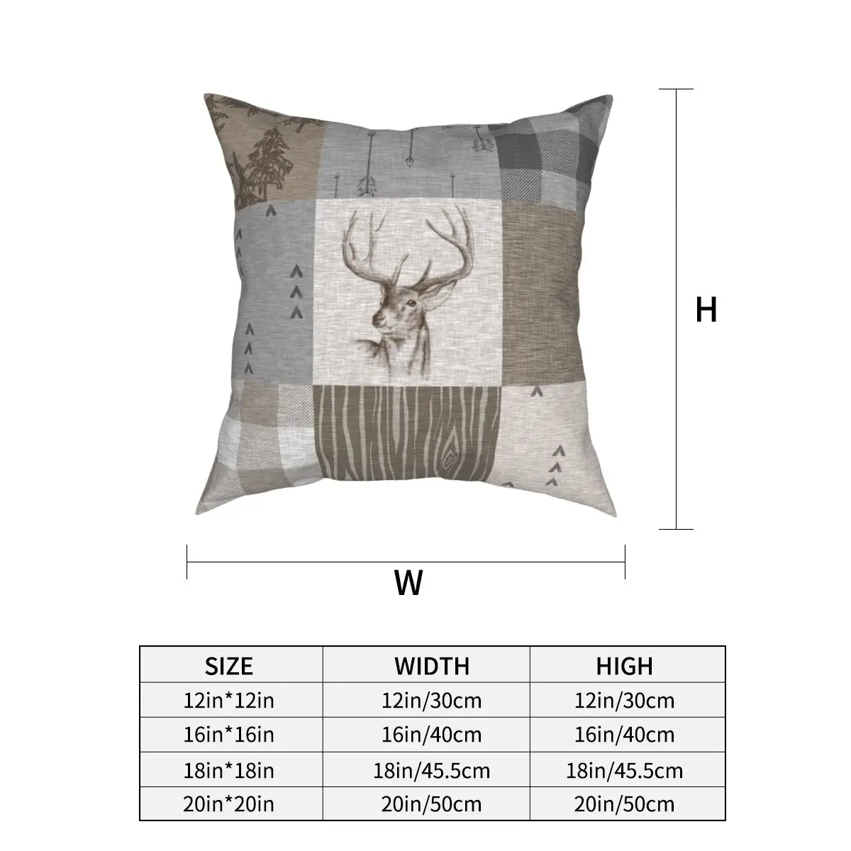 Олень в деревенском стиле нейтральных квадратная подушка чехол полиэстер