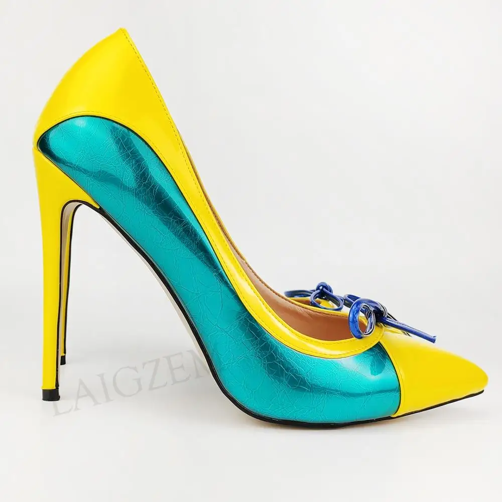 LAIGZEM/женские туфли лодочки на каблуке шпильке без застежки с цветными