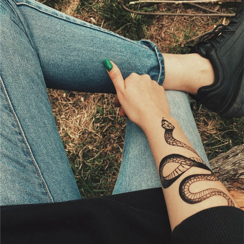 Большой черный Временные татуировки питона Анаконда Дракон Tatuajes Temporales