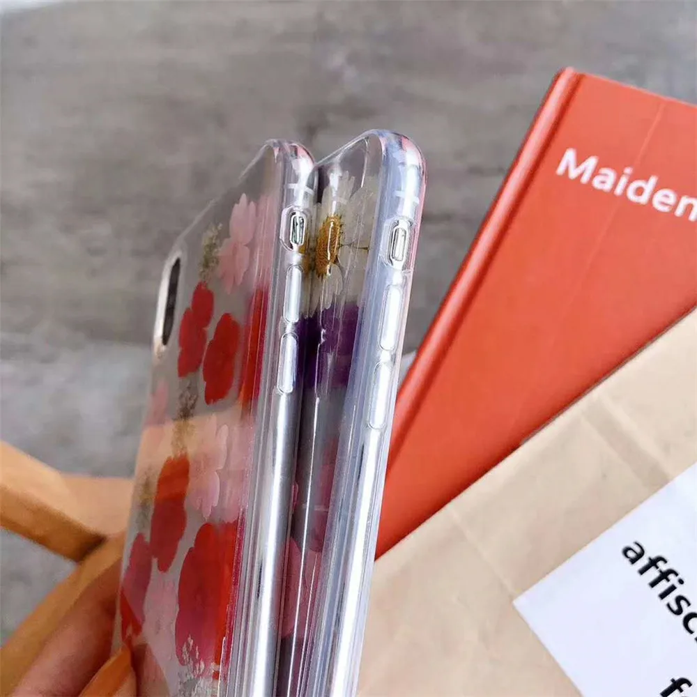 Мягкий чехол для телефона из ТПУ с натуральными цветами и сушеными iPhone XS Max XR 7 8 6 6S