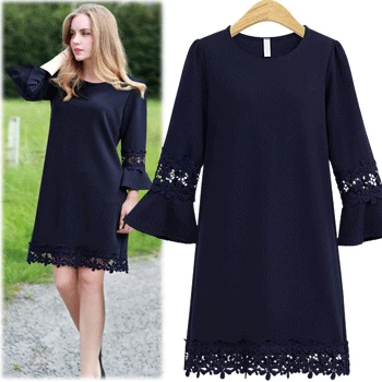 

2020 new Women Oversized Loose Thin Flare Sleeve O Neck Mini Dress Spring Summer New Large Size Tunic Lace Dresses high qualit