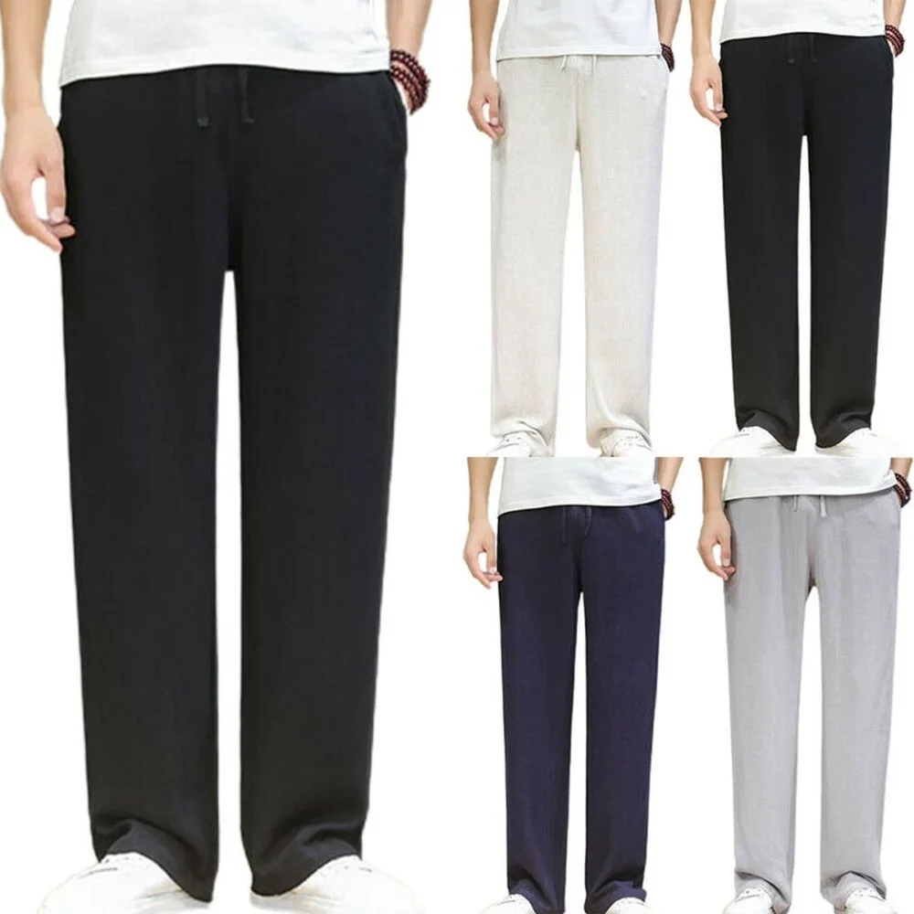 

Men Drawstring Long Pants Casual Wide Leg Beach Summer Lounge Trousers Plus Size