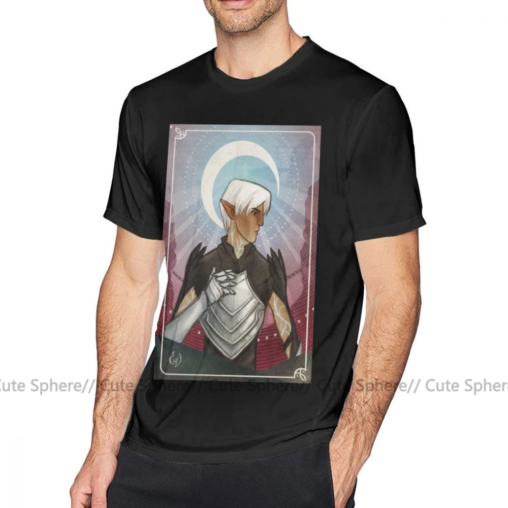 Dragon Age, футболка, Fenris The Moon, футболка, 100 хлопок, короткий рукав, футболка, пляжный рисунок, 4xl, Мужская забавная футболка - Цвет: Black