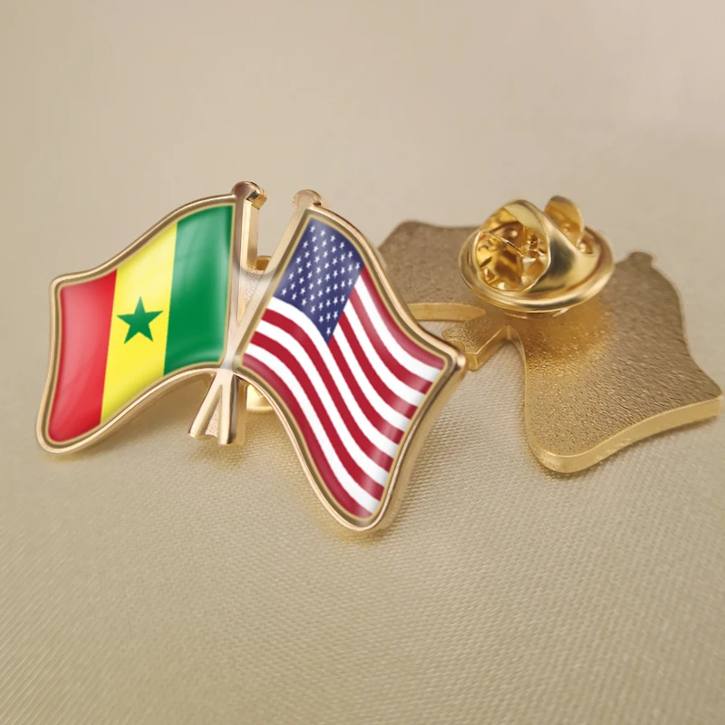 

Senegal and United States Crossed Double Friendship Flags Lapel Pins Brooch Badges
