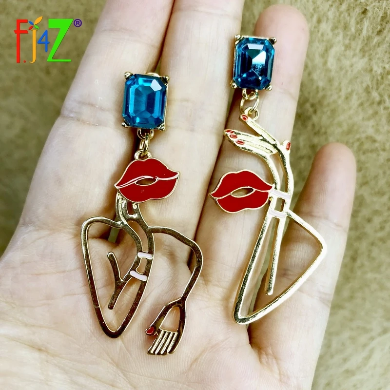 

F.J4Z 2021 Trend Brand Earrings for Women Unique Designer Lips Heart Hand Statement Earring Lady Cocktail Jewelry Dropship
