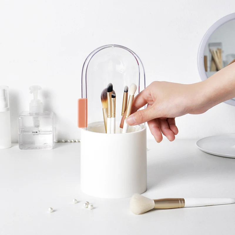 

Rotate Makeup Brush Holder with Pearl Dustproof Makeup Organizer Waterproof Cosmetic Brush Storage Bucket
