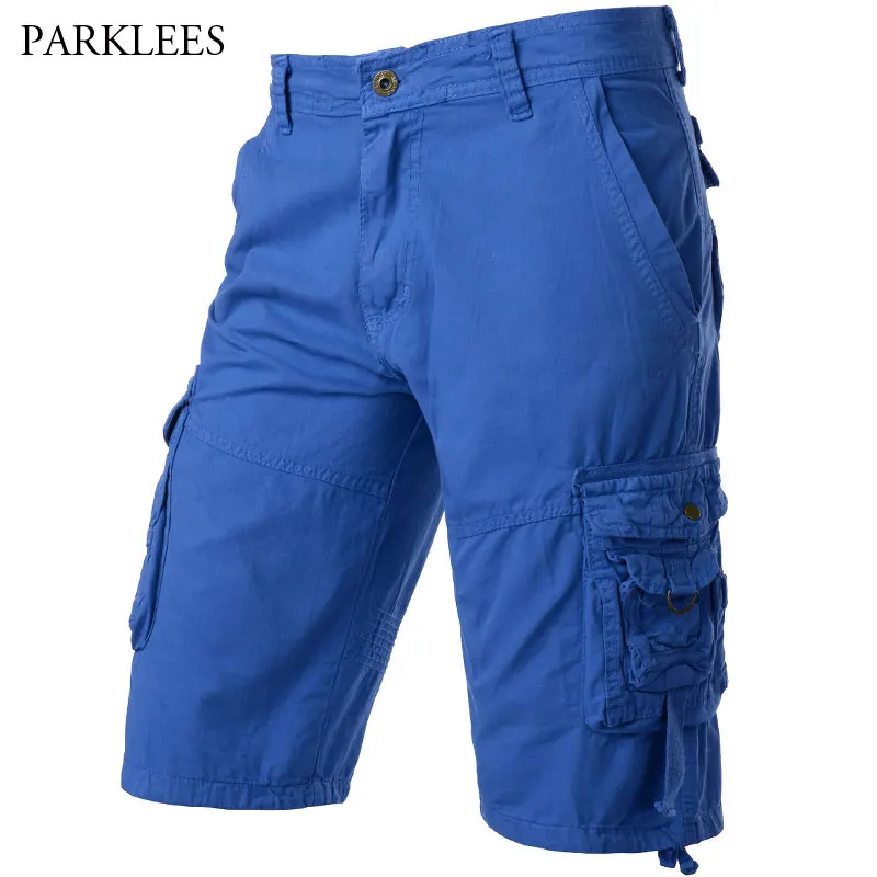 

Blue Cargo Shorts Men Relaxed Fit Multi-Pocket Mens Cargo Shorts Cotton Short Pants Brand Comfortable Bermuda Cargo Masculina 38