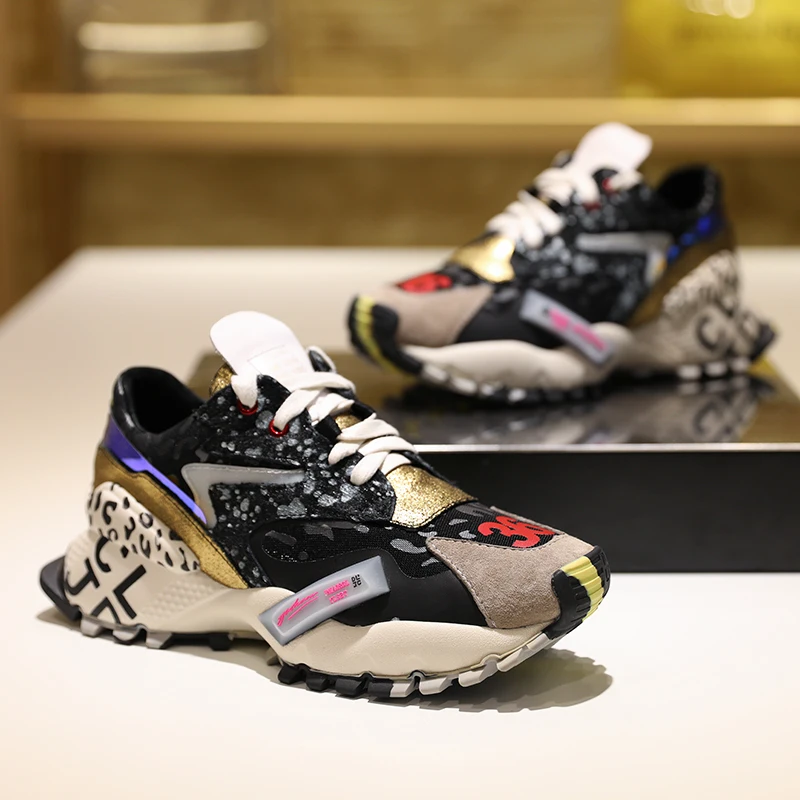 

AQLOAC Genuine Leather Fashion Women Shoes Ins Hot Chunky Sneakers High Increasing 5 CM Platform Shoes Basket Femme