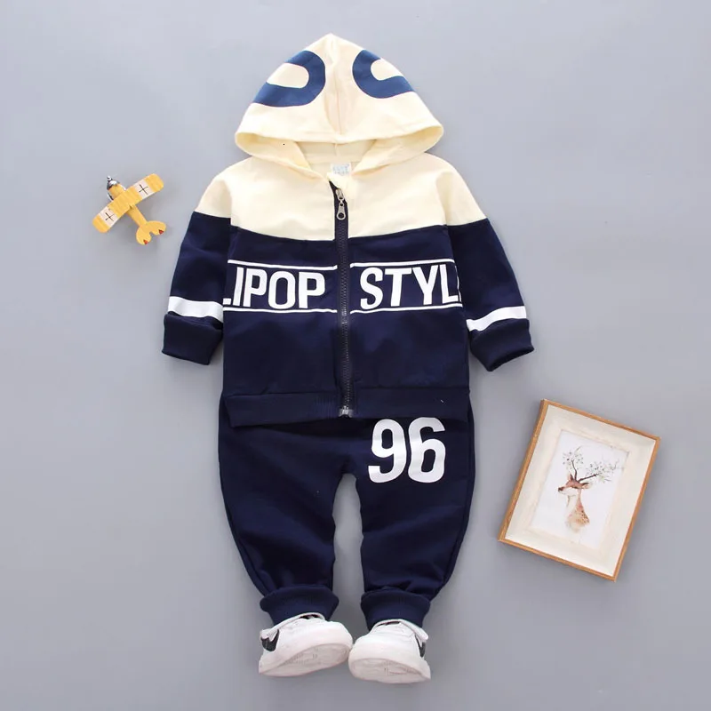 JG961navyblue Демисезонный детский хлопковый спортивный костюм для маленьких мальчиков и девочек Толстовки с капюшоном на молнии и штаны 2 шт./компл. для новорожденных, Модный комплект из двух предметов одежды одежда для малышей - Цвет: JG961navyblue