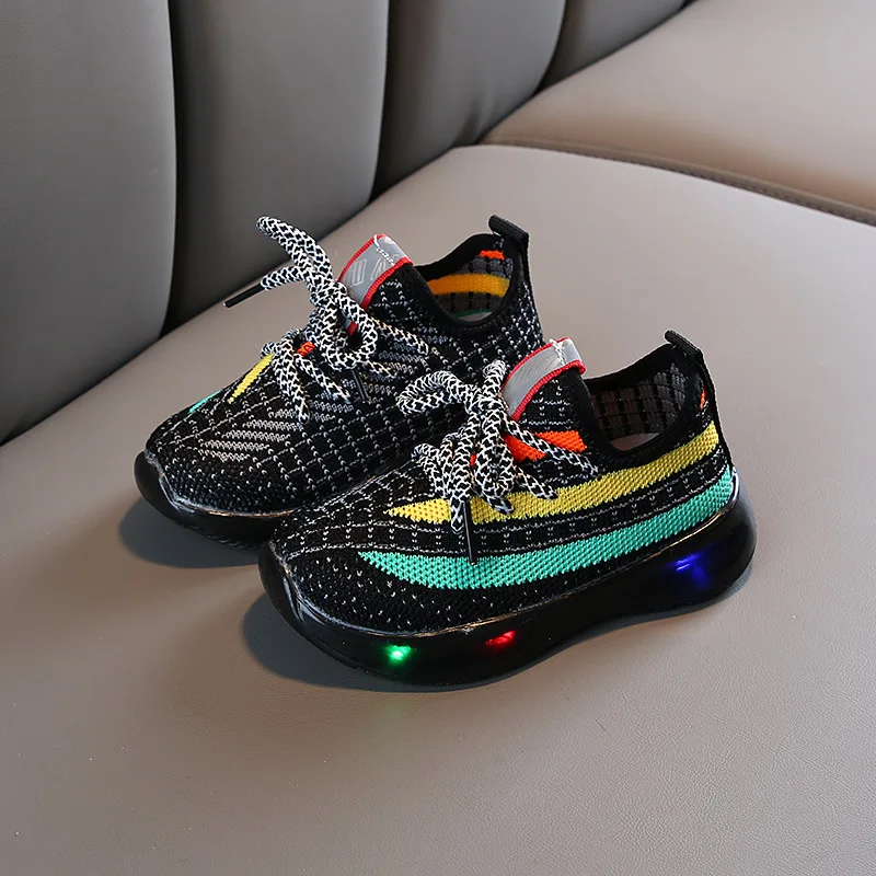 KushyShoo/2021 Сезон весна Спортивная обувь с подсветкой Детская тканая для бега