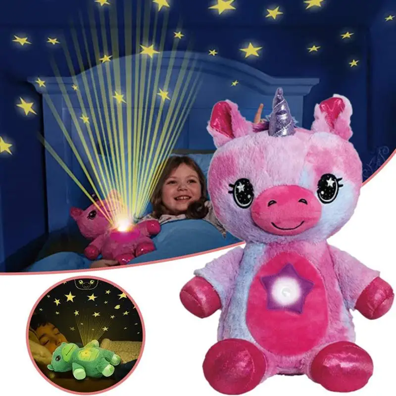 

Plush Starry Stuffed Animal Projector Lamp Toy Star Belly Dream Lites Cartoon Plush Toys Starry Sky Dream Night Light Soothe Toy