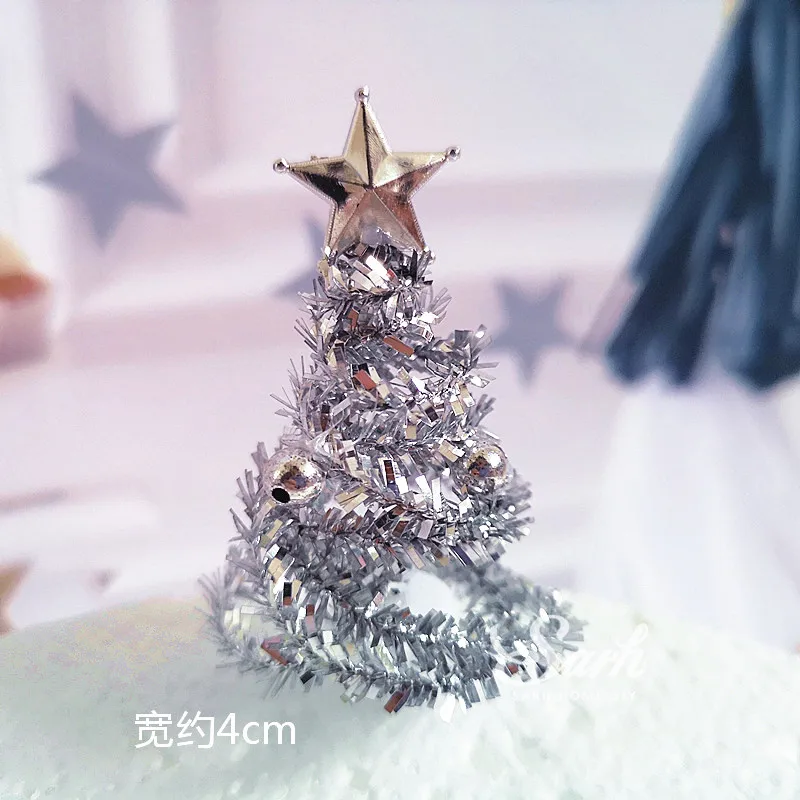 3pc silver tree Рождественская елка сосновые шишки сани торт Топпер для рождественские вечерние принадлежности Снеговик Санта Клаус Декор год выпечки Любовь Подарки - Цвет: 3pc silver tree