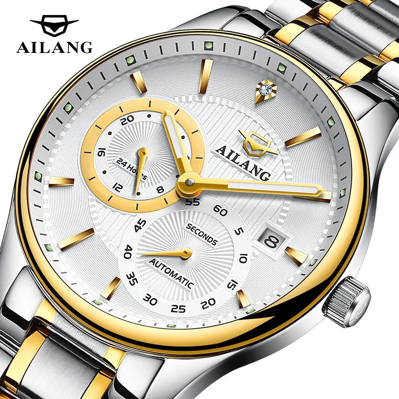 

AILANG Men's Watch Fully Automatic Mechanical Watch White Dial Calendar Sports Waterproof Fashion Casual Atmosphere Brand Watch